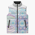Australian Indigenous Aboriginal Art Sleeveless Puffer Jacket Vivid Pastel Pink Teal