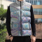 Australian Indigenous Aboriginal Art Sleeveless Puffer Jacket Vivid Pastel Pink Teal