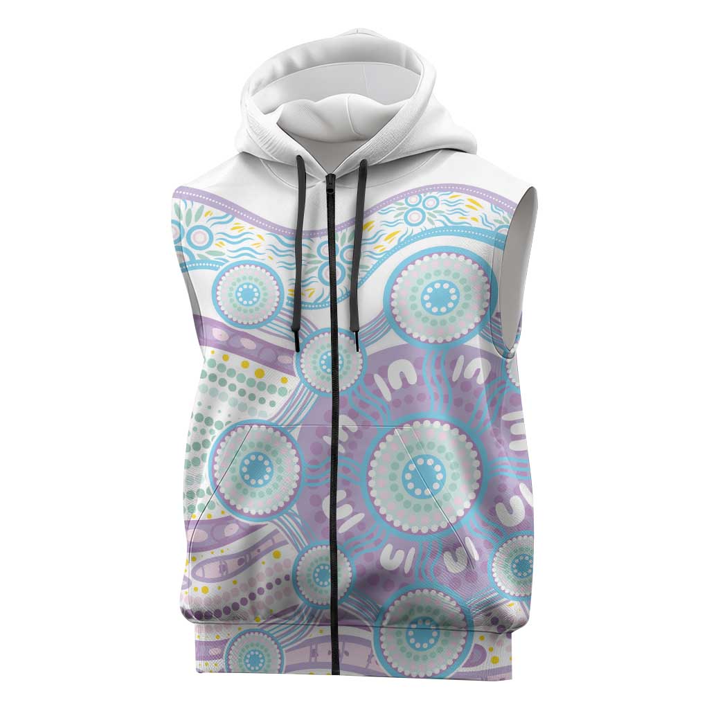 Australian Indigenous Aboriginal Art Sleeveless Zip Hoodie Vivid Pastel Pink Teal