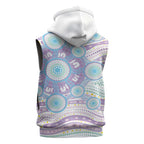 Australian Indigenous Aboriginal Art Sleeveless Zip Hoodie Vivid Pastel Pink Teal
