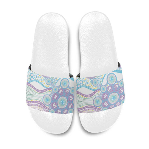 Australian Indigenous Aboriginal Art Slide Sandals Vivid Pastel Pink Teal