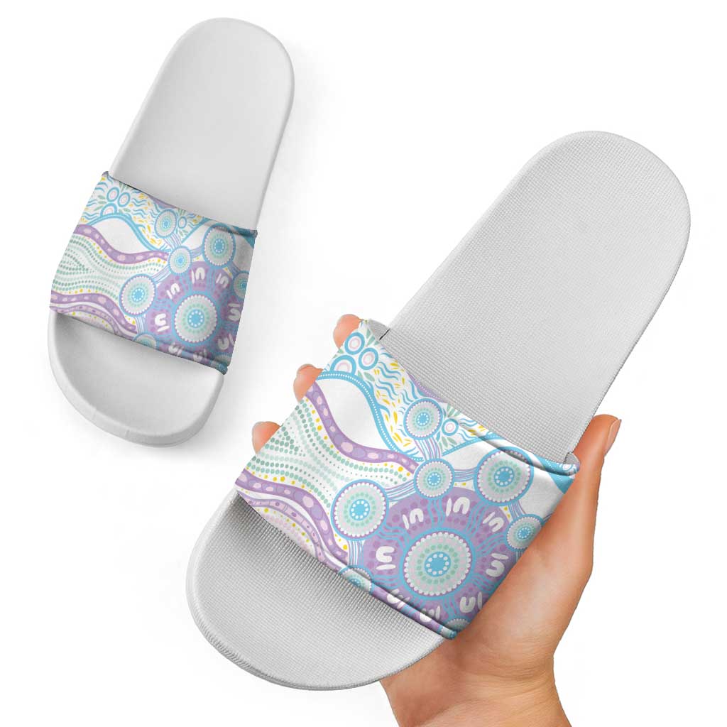 Australian Indigenous Aboriginal Art Slide Sandals Vivid Pastel Pink Teal