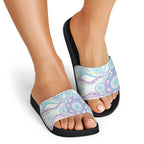 Australian Indigenous Aboriginal Art Slide Sandals Vivid Pastel Pink Teal