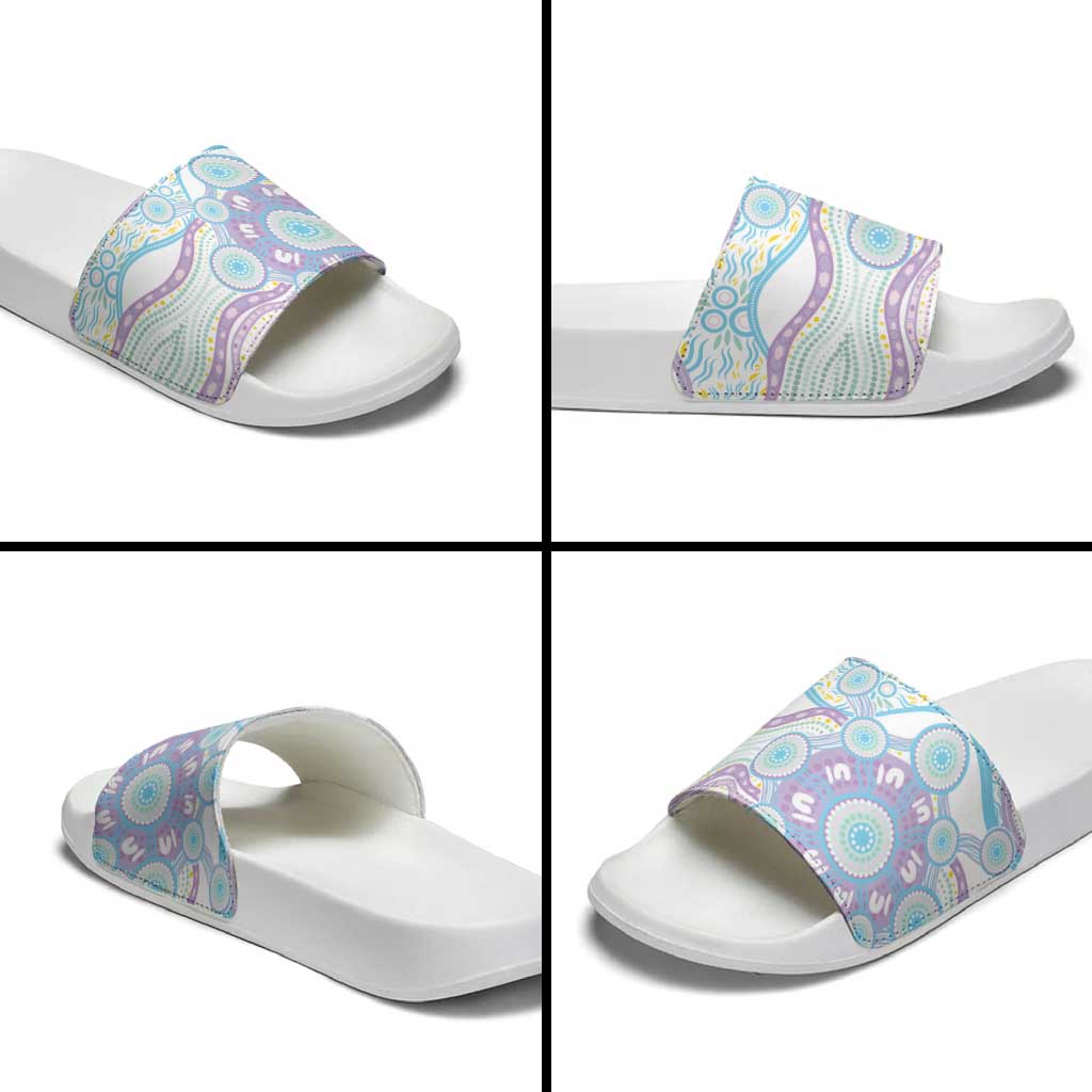 Australian Indigenous Aboriginal Art Slide Sandals Vivid Pastel Pink Teal
