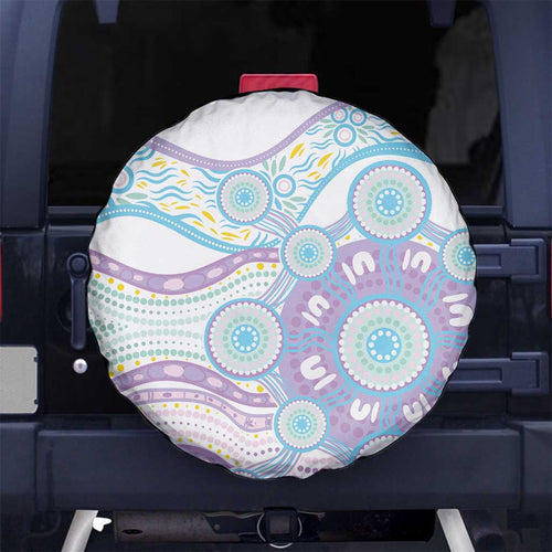 Australian Indigenous Aboriginal Art Spare Tire Cover Vivid Pastel Pink Teal