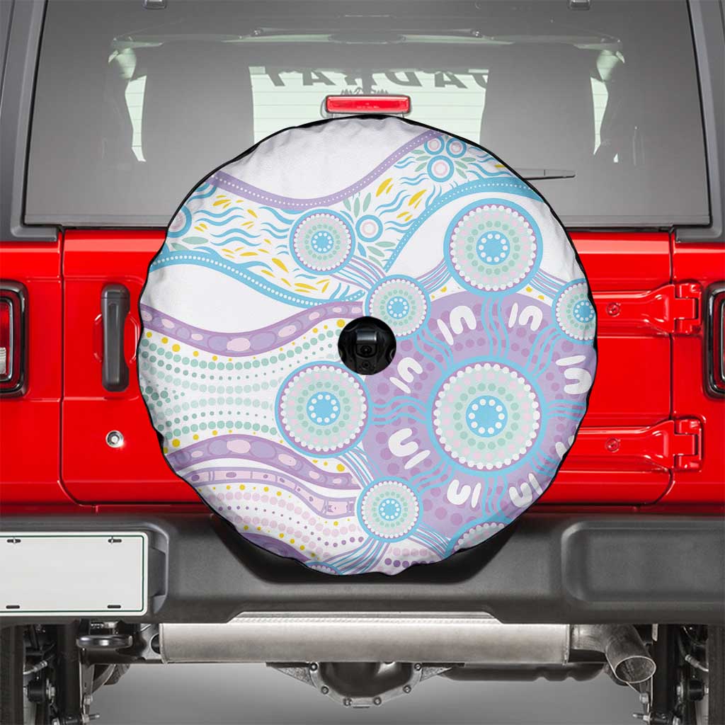 Australian Indigenous Aboriginal Art Spare Tire Cover Vivid Pastel Pink Teal