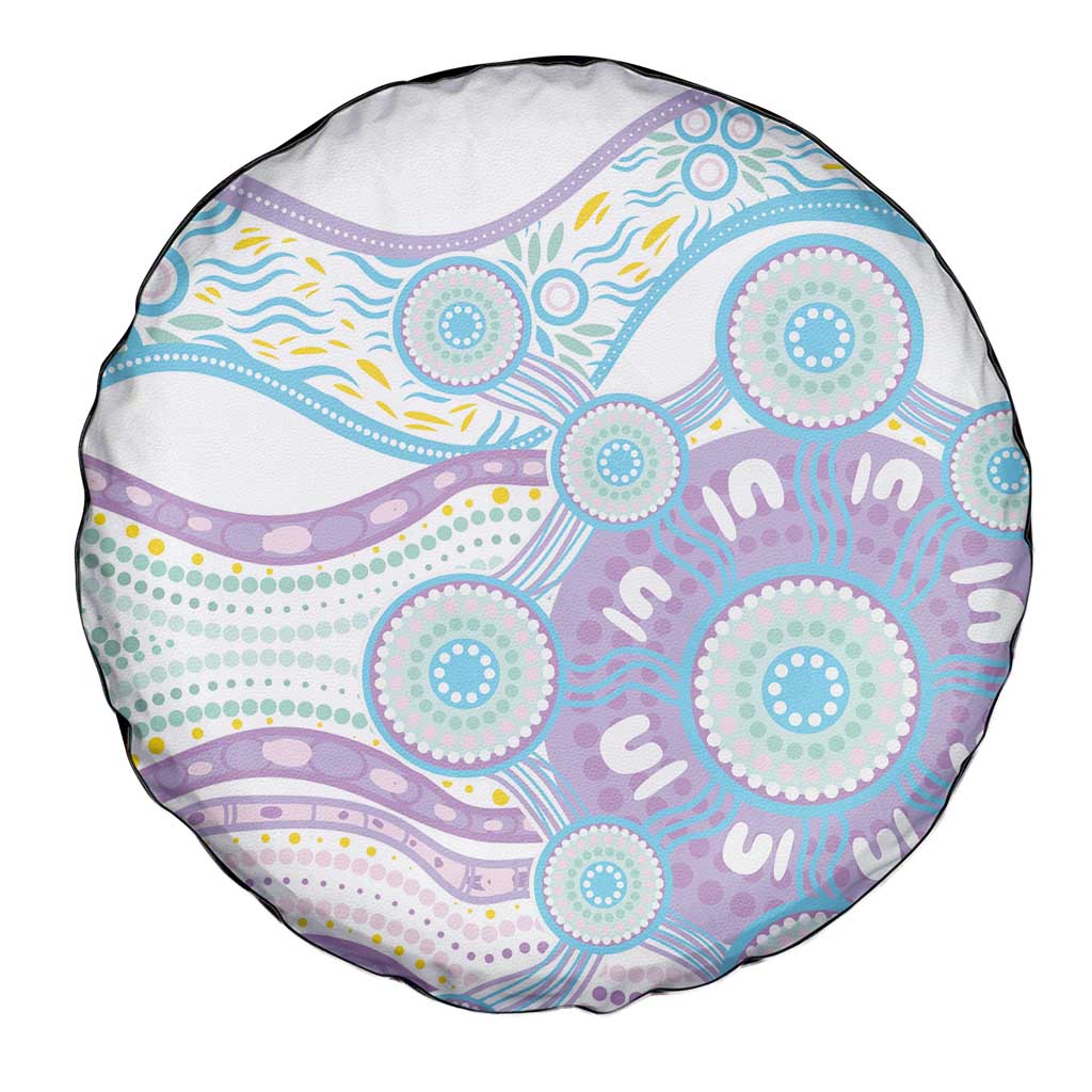 Australian Indigenous Aboriginal Art Spare Tire Cover Vivid Pastel Pink Teal