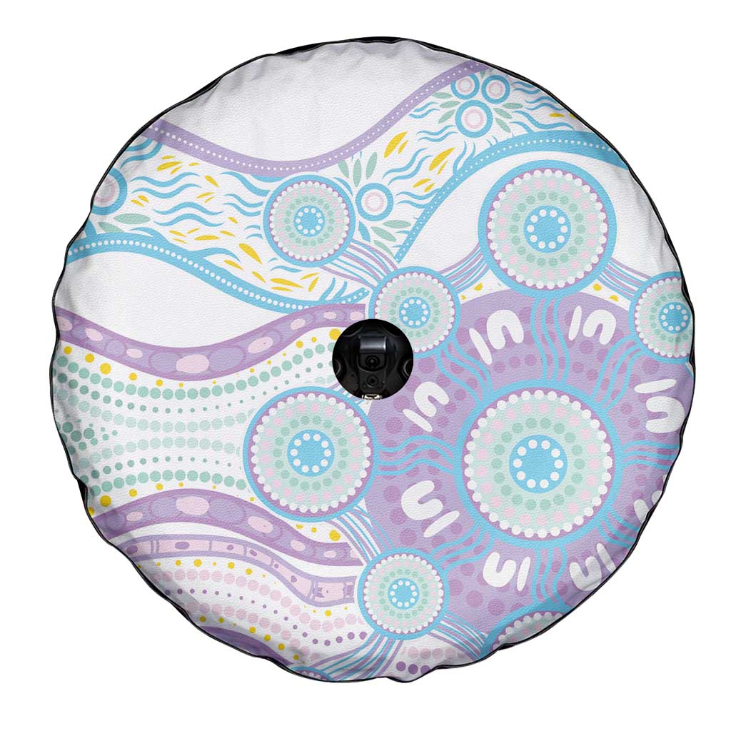 Australian Indigenous Aboriginal Art Spare Tire Cover Vivid Pastel Pink Teal