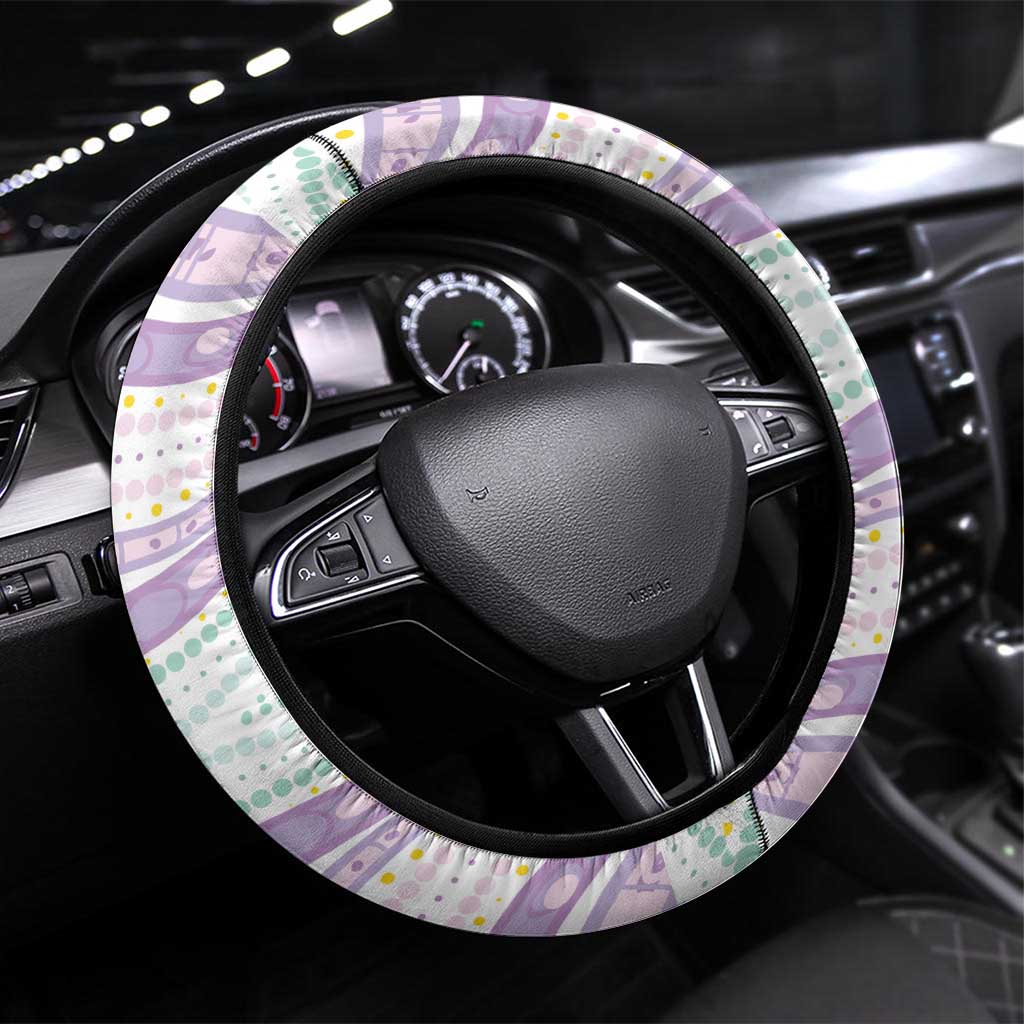Australian Indigenous Aboriginal Art Steering Wheel Cover Vivid Pastel Pink Teal
