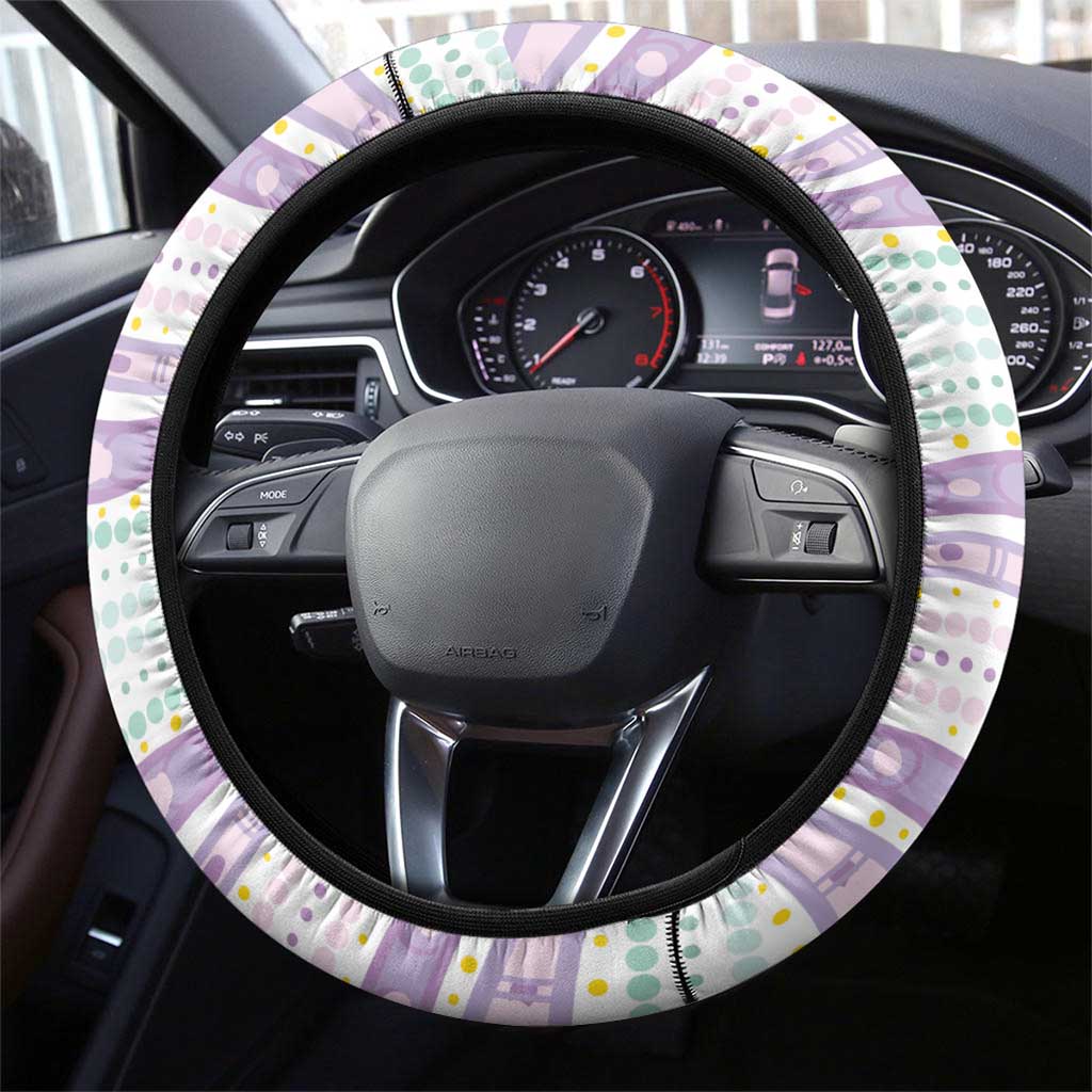 Australian Indigenous Aboriginal Art Steering Wheel Cover Vivid Pastel Pink Teal