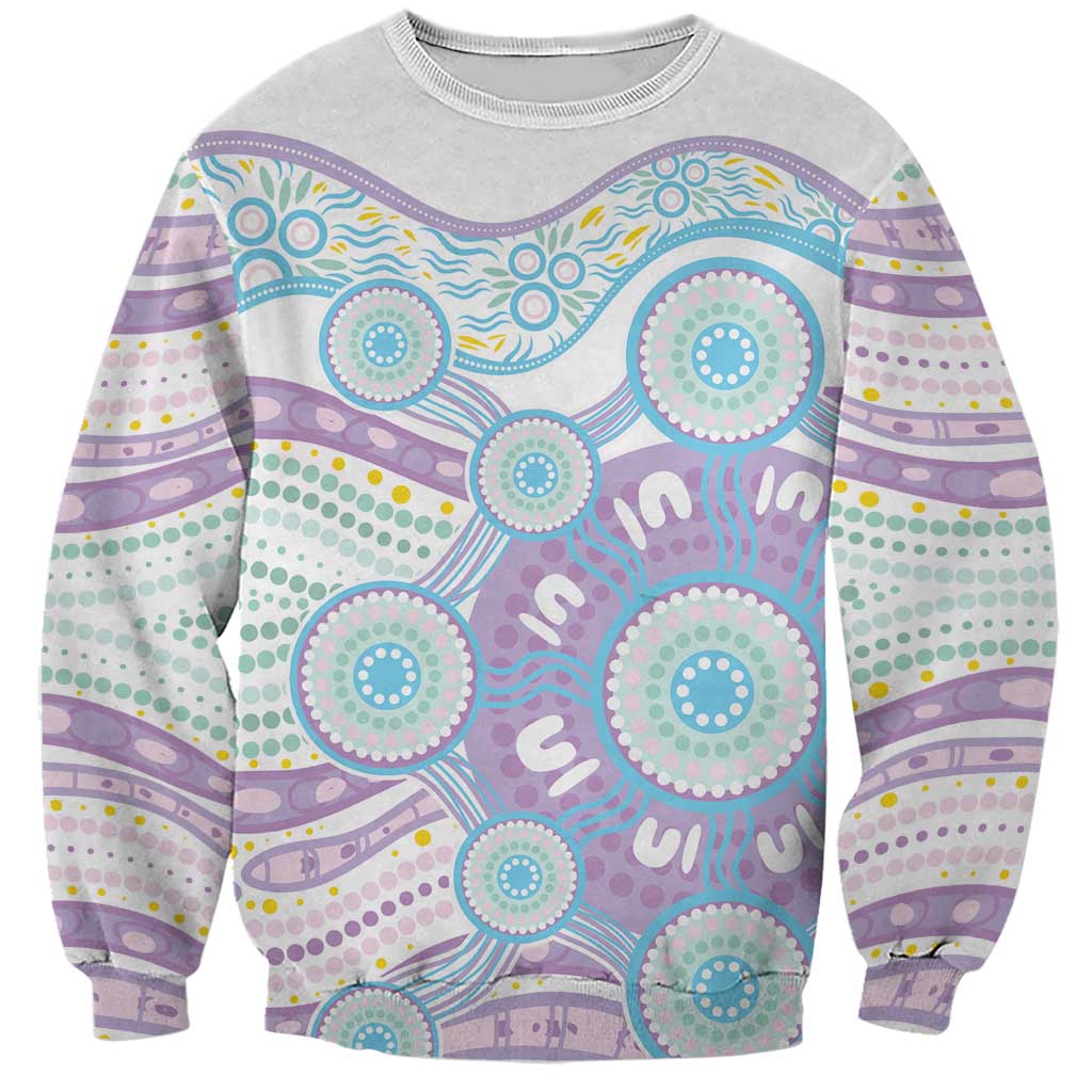 Australian Indigenous Aboriginal Art Sweatshirt Vivid Pastel Pink Teal