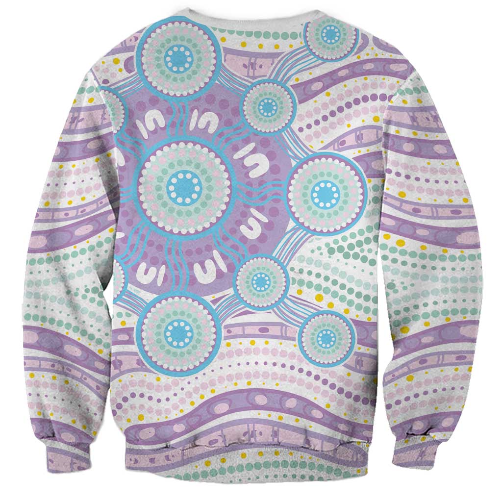 Australian Indigenous Aboriginal Art Sweatshirt Vivid Pastel Pink Teal