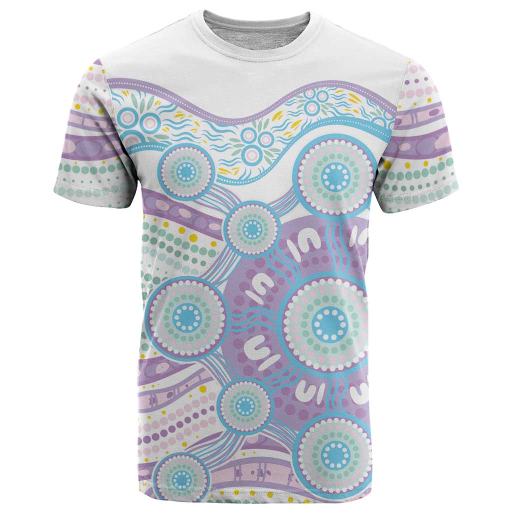 Australian Indigenous Aboriginal Art T Shirt Vivid Pastel Pink Teal