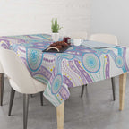 Australian Indigenous Aboriginal Art Tablecloth Vivid Pastel Pink Teal