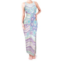Australian Indigenous Aboriginal Art Tank Maxi Dress Vivid Pastel Pink Teal