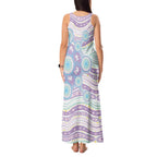 Australian Indigenous Aboriginal Art Tank Maxi Dress Vivid Pastel Pink Teal