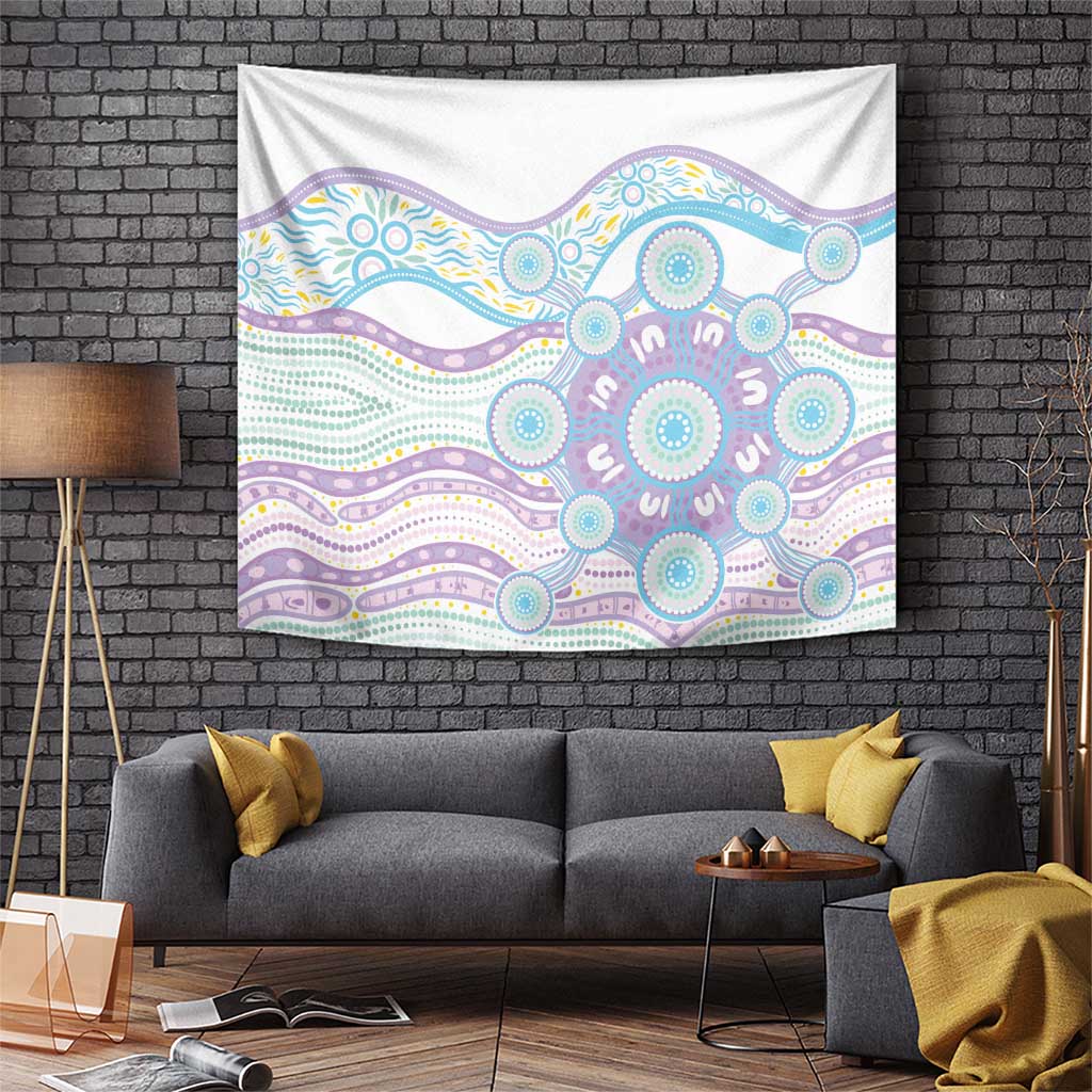 Australian Indigenous Aboriginal Art Tapestry Vivid Pastel Pink Teal