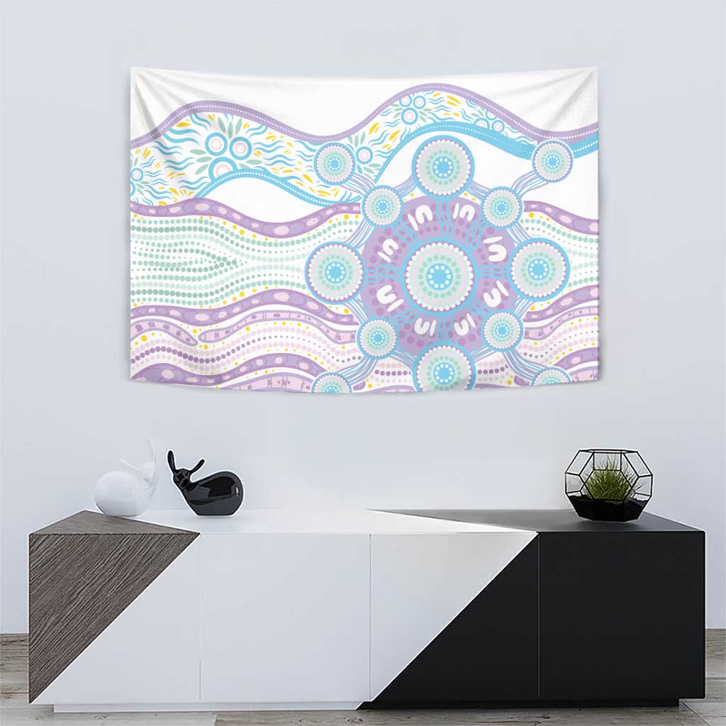 Australian Indigenous Aboriginal Art Tapestry Vivid Pastel Pink Teal