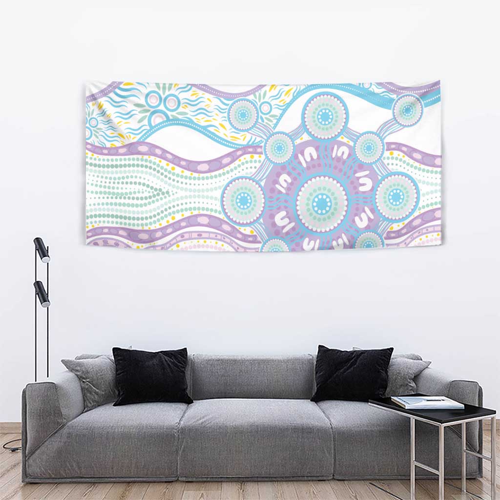 Australian Indigenous Aboriginal Art Tapestry Vivid Pastel Pink Teal