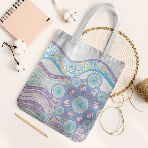 Australian Indigenous Aboriginal Art Tote Bag Vivid Pastel Pink Teal