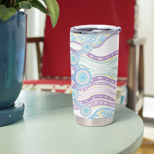 Australian Indigenous Aboriginal Art Tumbler Cup Vivid Pastel Pink Teal