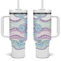 Australian Indigenous Aboriginal Art Tumbler With Handle Vivid Pastel Pink Teal