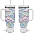 Australian Indigenous Aboriginal Art Tumbler With Handle Vivid Pastel Pink Teal