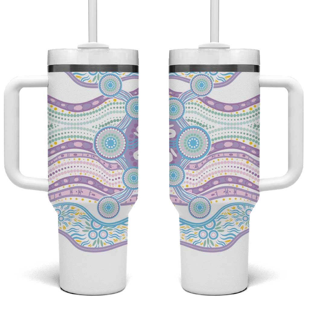 Australian Indigenous Aboriginal Art Tumbler With Handle Vivid Pastel Pink Teal