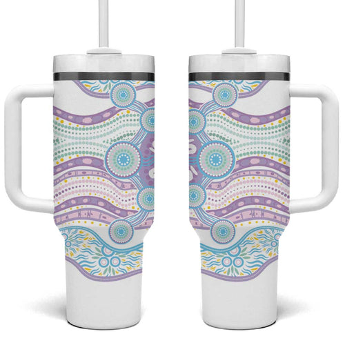 Australian Indigenous Aboriginal Art Tumbler With Handle Vivid Pastel Pink Teal