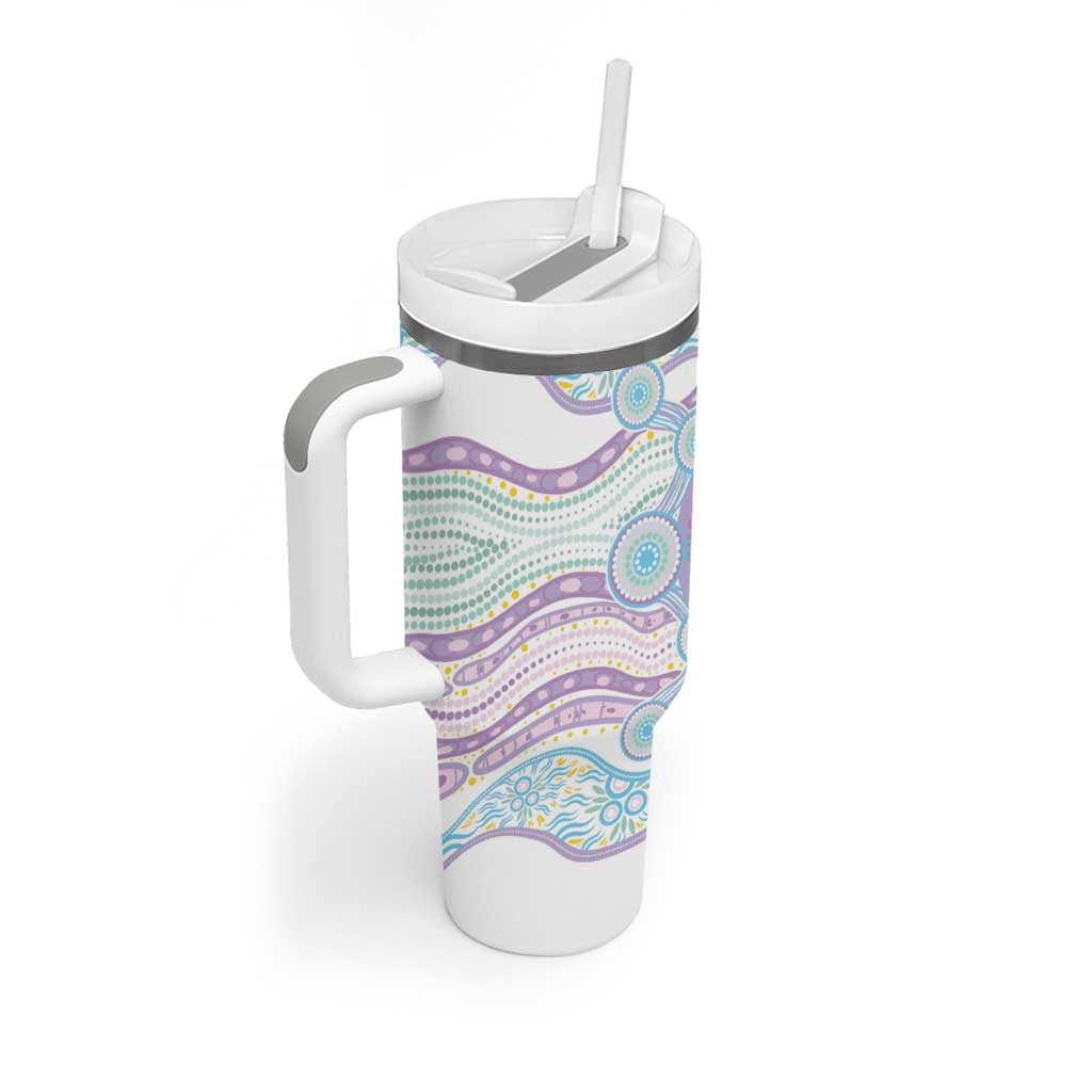 Australian Indigenous Aboriginal Art Tumbler With Handle Vivid Pastel Pink Teal