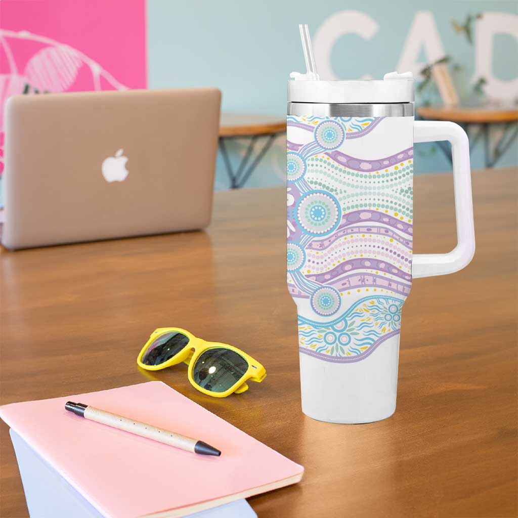 Australian Indigenous Aboriginal Art Tumbler With Handle Vivid Pastel Pink Teal