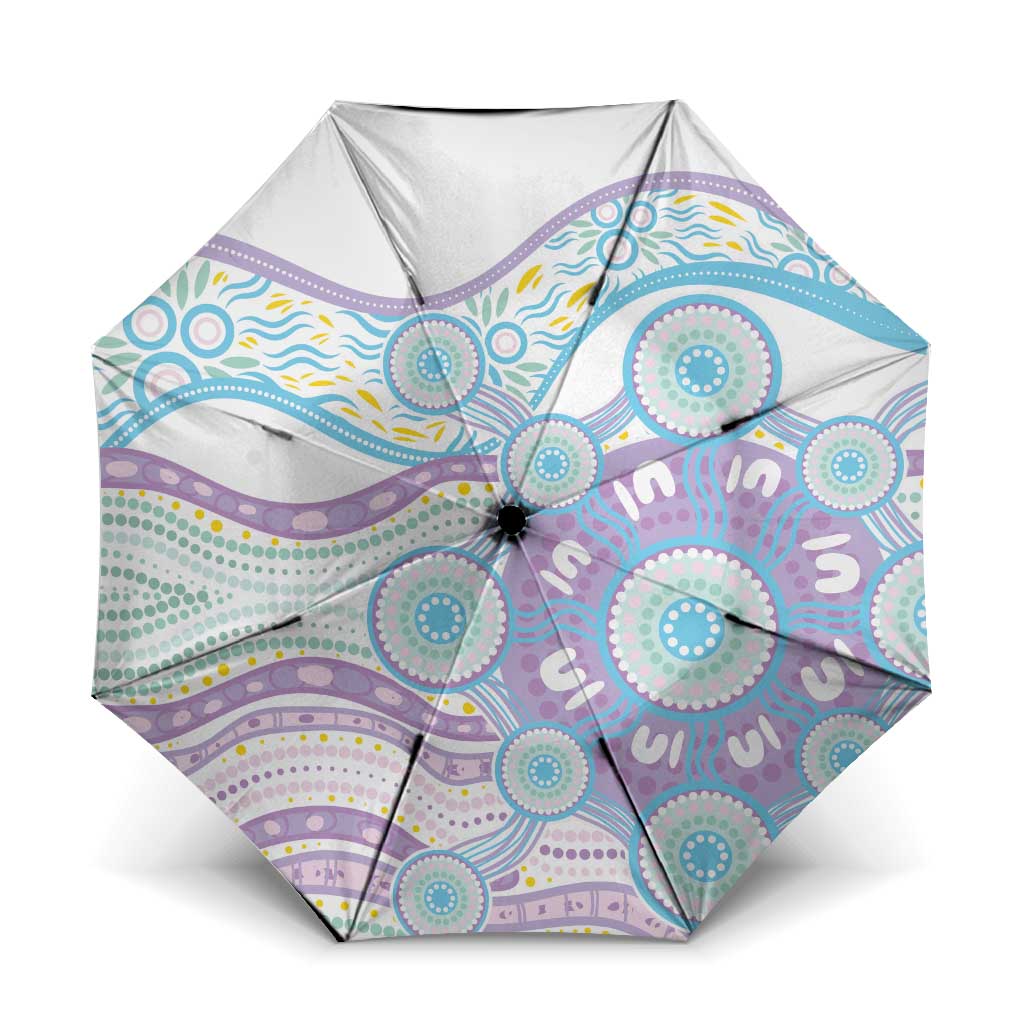 Australian Indigenous Aboriginal Art Umbrella Vivid Pastel Pink Teal