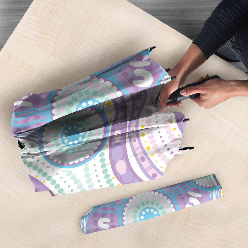 Australian Indigenous Aboriginal Art Umbrella Vivid Pastel Pink Teal
