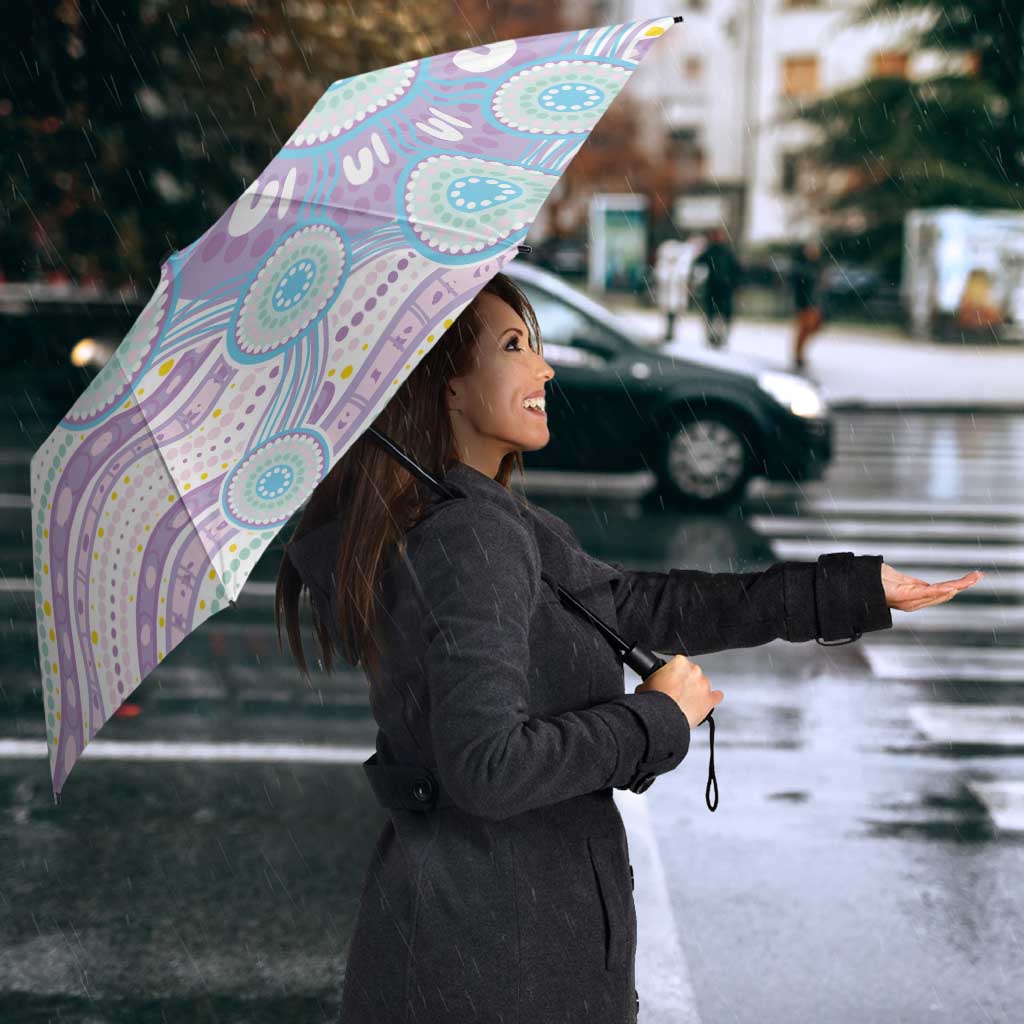 Australian Indigenous Aboriginal Art Umbrella Vivid Pastel Pink Teal