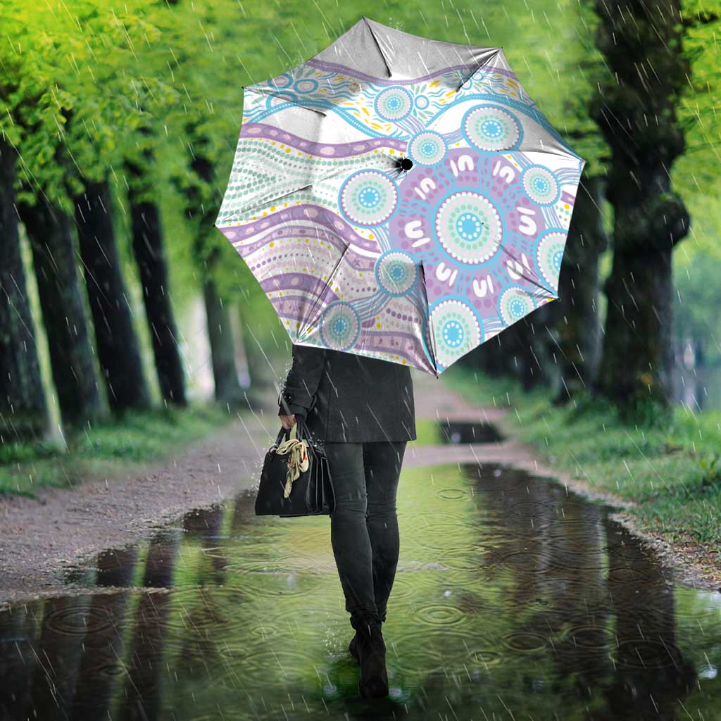 Australian Indigenous Aboriginal Art Umbrella Vivid Pastel Pink Teal