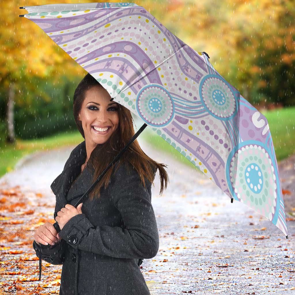 Australian Indigenous Aboriginal Art Umbrella Vivid Pastel Pink Teal