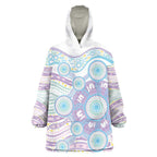Australian Indigenous Aboriginal Art Wearable Blanket Hoodie Vivid Pastel Pink Teal