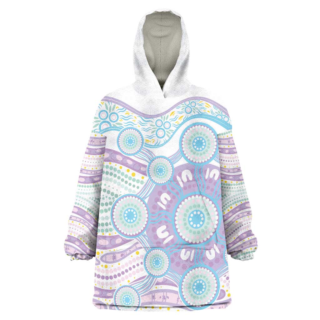 Australian Indigenous Aboriginal Art Wearable Blanket Hoodie Vivid Pastel Pink Teal