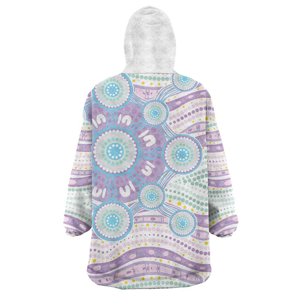 Australian Indigenous Aboriginal Art Wearable Blanket Hoodie Vivid Pastel Pink Teal