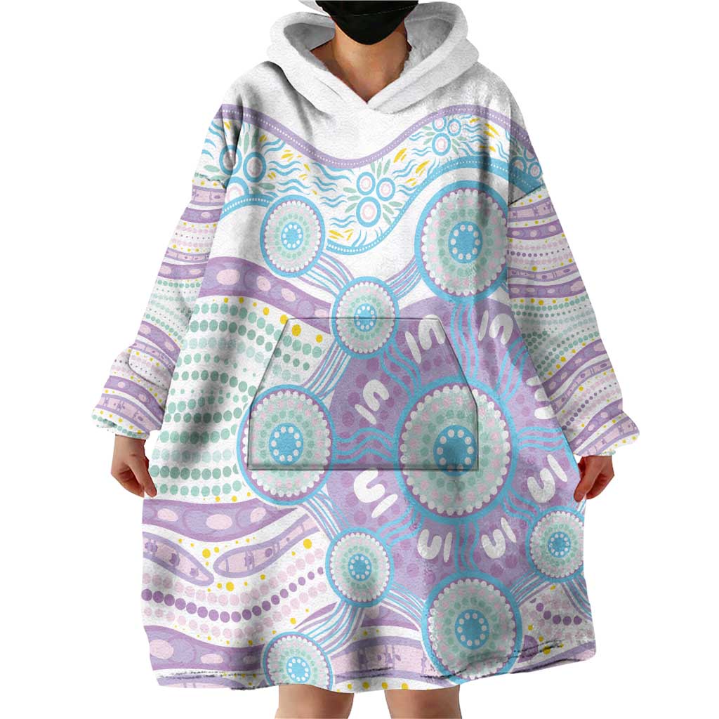Australian Indigenous Aboriginal Art Wearable Blanket Hoodie Vivid Pastel Pink Teal