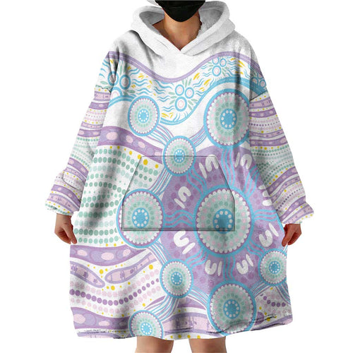 Australian Indigenous Aboriginal Art Wearable Blanket Hoodie Vivid Pastel Pink Teal