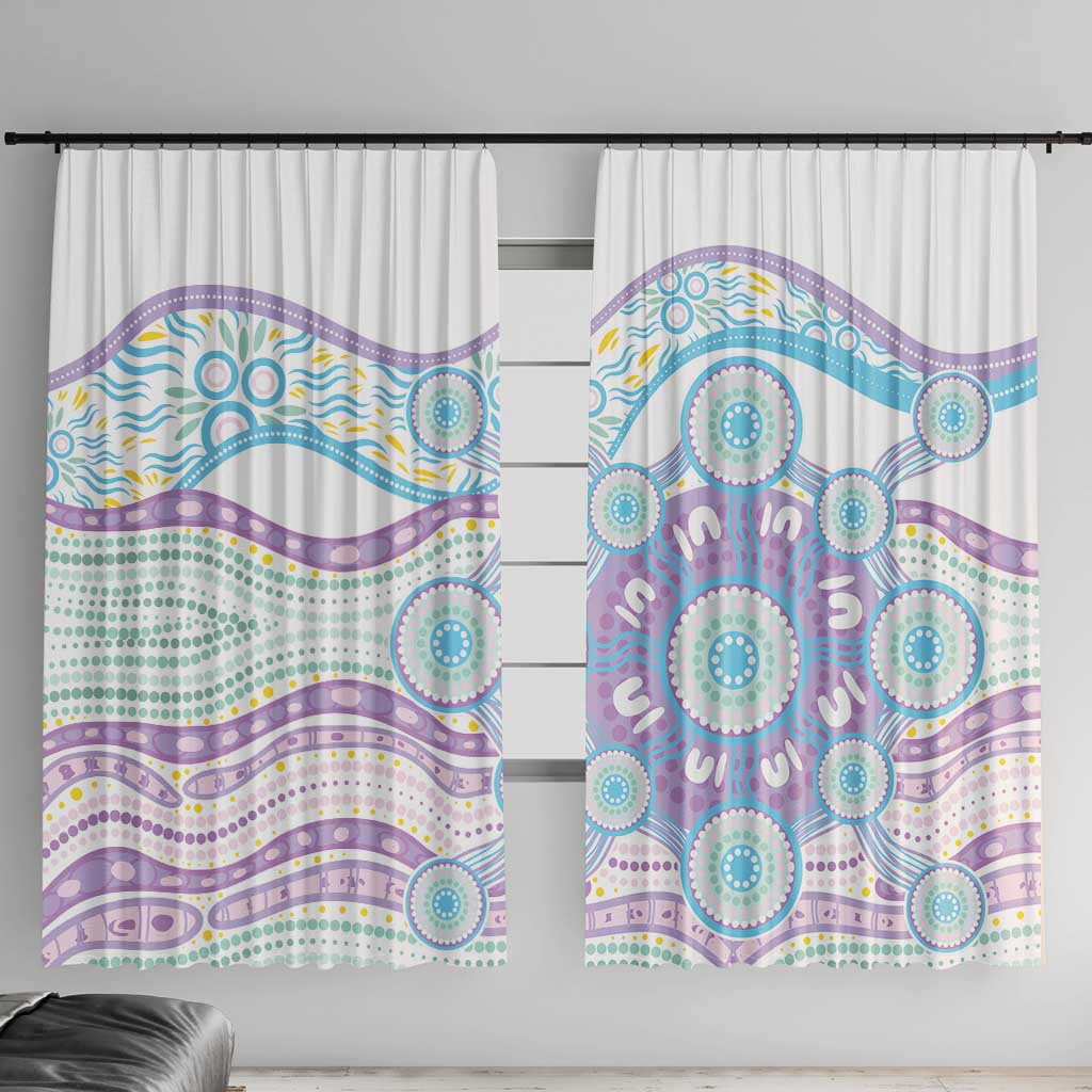 Australian Indigenous Aboriginal Art Window Curtain Vivid Pastel Pink Teal