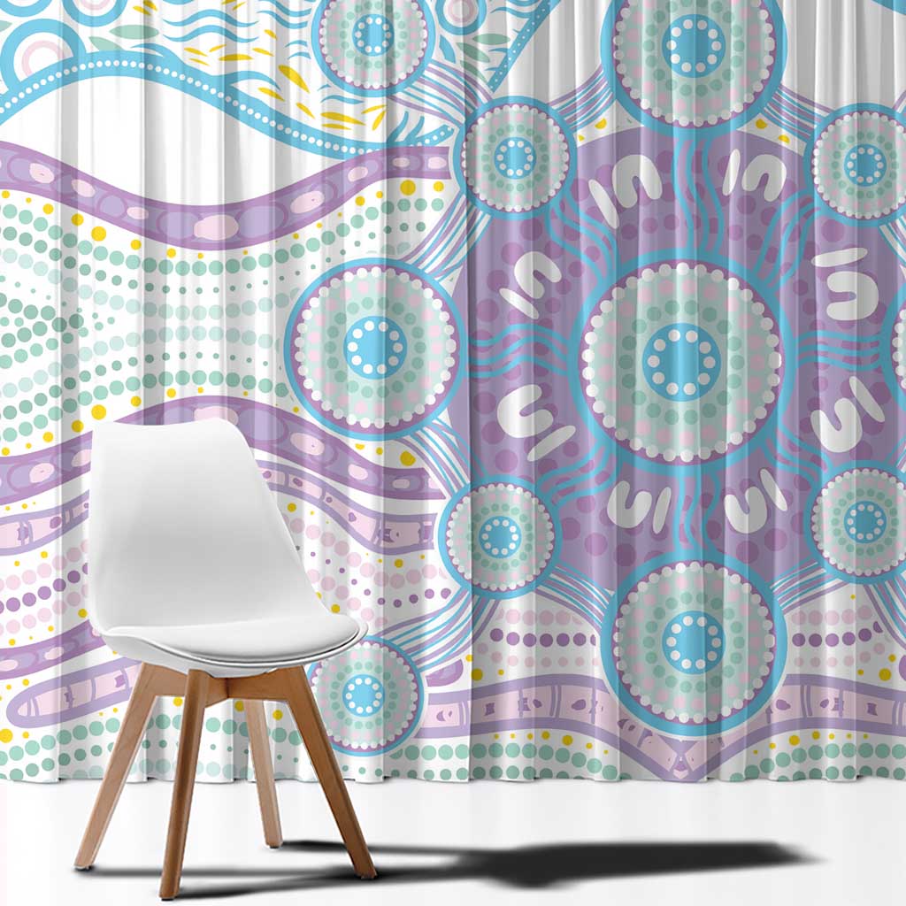 Australian Indigenous Aboriginal Art Window Curtain Vivid Pastel Pink Teal