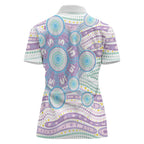 Australian Indigenous Aboriginal Art Women Polo Shirt Vivid Pastel Pink Teal