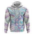 Australian Indigenous Aboriginal Art Zip Hoodie Vivid Pastel Pink Teal