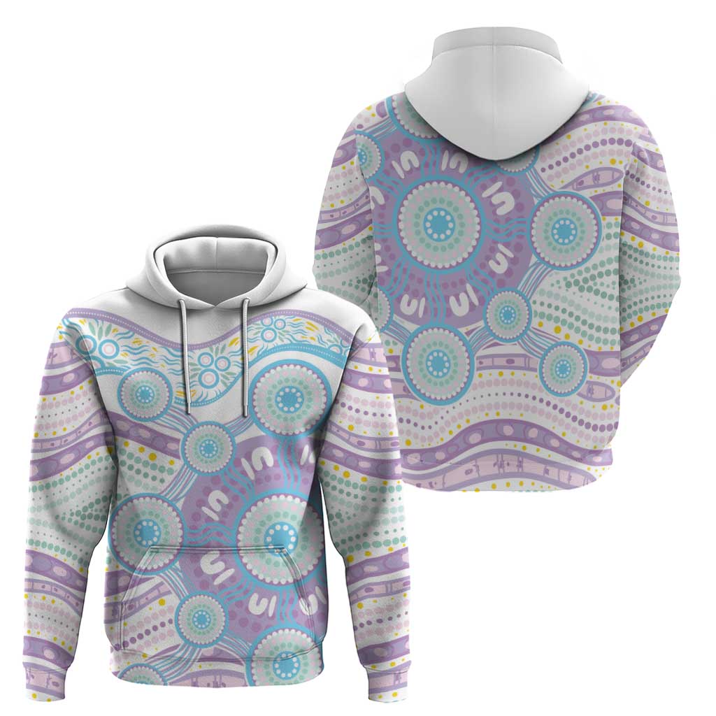Australian Indigenous Aboriginal Art Zip Hoodie Vivid Pastel Pink Teal