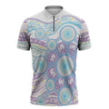 Australian Indigenous Aboriginal Art Zipper Polo Shirt Vivid Pastel Pink Teal