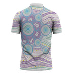 Australian Indigenous Aboriginal Art Zipper Polo Shirt Vivid Pastel Pink Teal