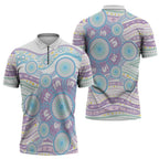 Australian Indigenous Aboriginal Art Zipper Polo Shirt Vivid Pastel Pink Teal