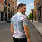 Australian Indigenous Aboriginal Art Zipper Polo Shirt Vivid Pastel Pink Teal